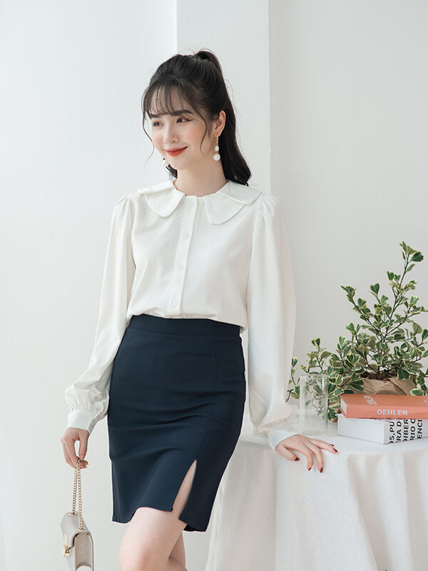 Chân váy công sở phối lưng vạt xéo Nguyên Phong V05323060XANH  Màu Xanh   Online Friday 2023
