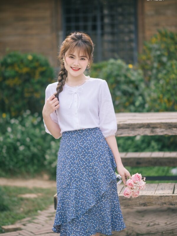 Sét Váy Hoa Nhí Gồm Áo 2 Dây Bánh Bèo Hoa Nhí + Chân Váy Kaki Có Lót Trong  Màu Xanh Hottrend Phong Cách Hàn Quốc - Váy Fashion